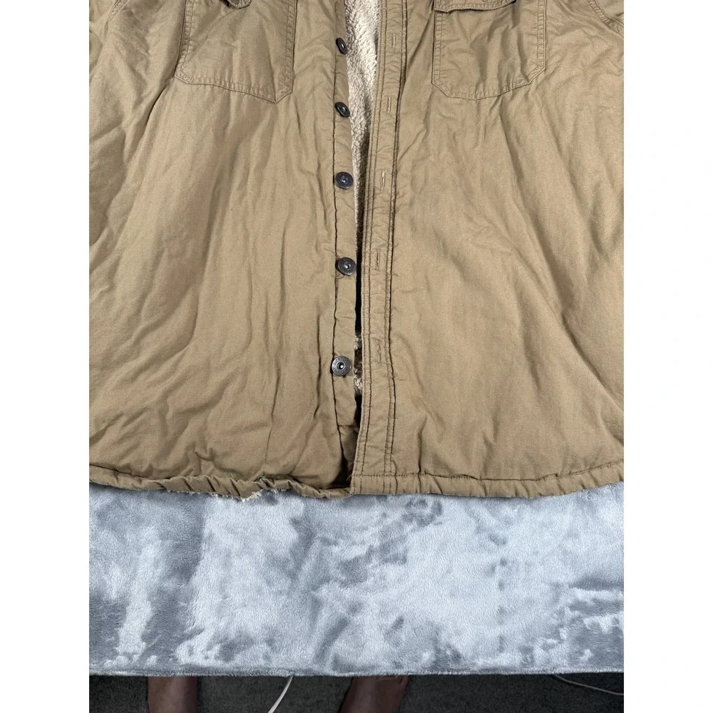 Wrangler Men's Sherpa Lined Workwear Jacket Coat Button Front Tan Brown Large